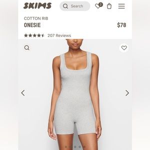 SKIMS Cotton Rib Onesie - Light Heather Gray - Size Medium